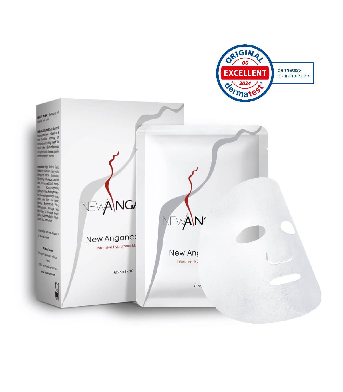 New Angance facial mask packaging with a white background