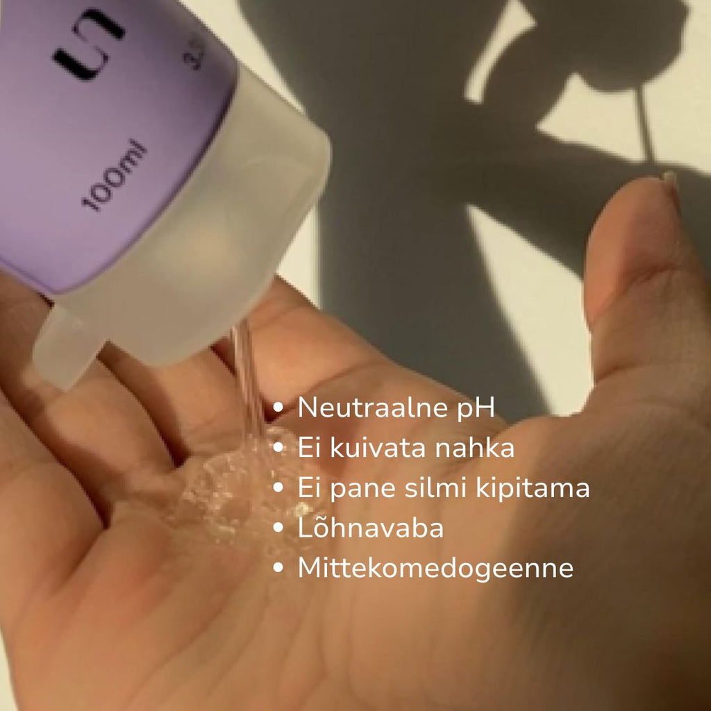 Hand holding a small container with liquid being poured into it, with text on a light background.