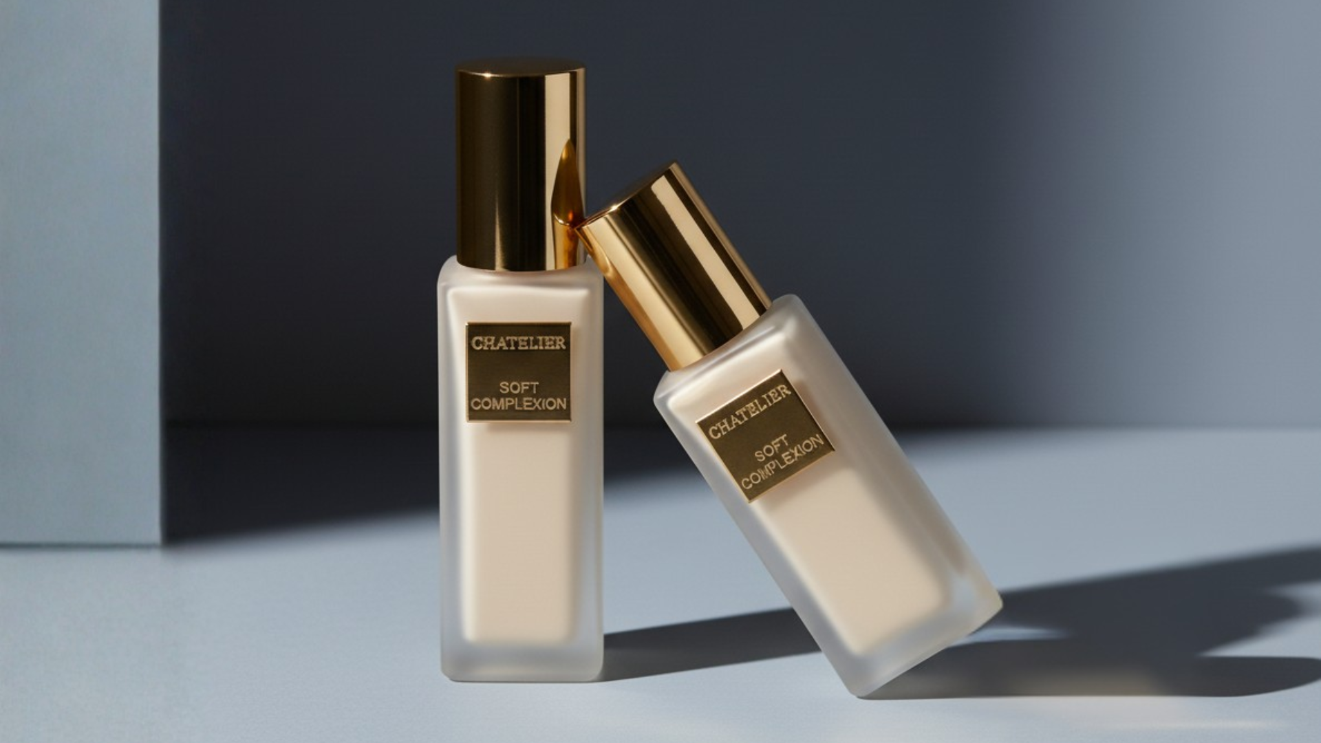 Two Chatelier Soft complexion bottles on a gray background